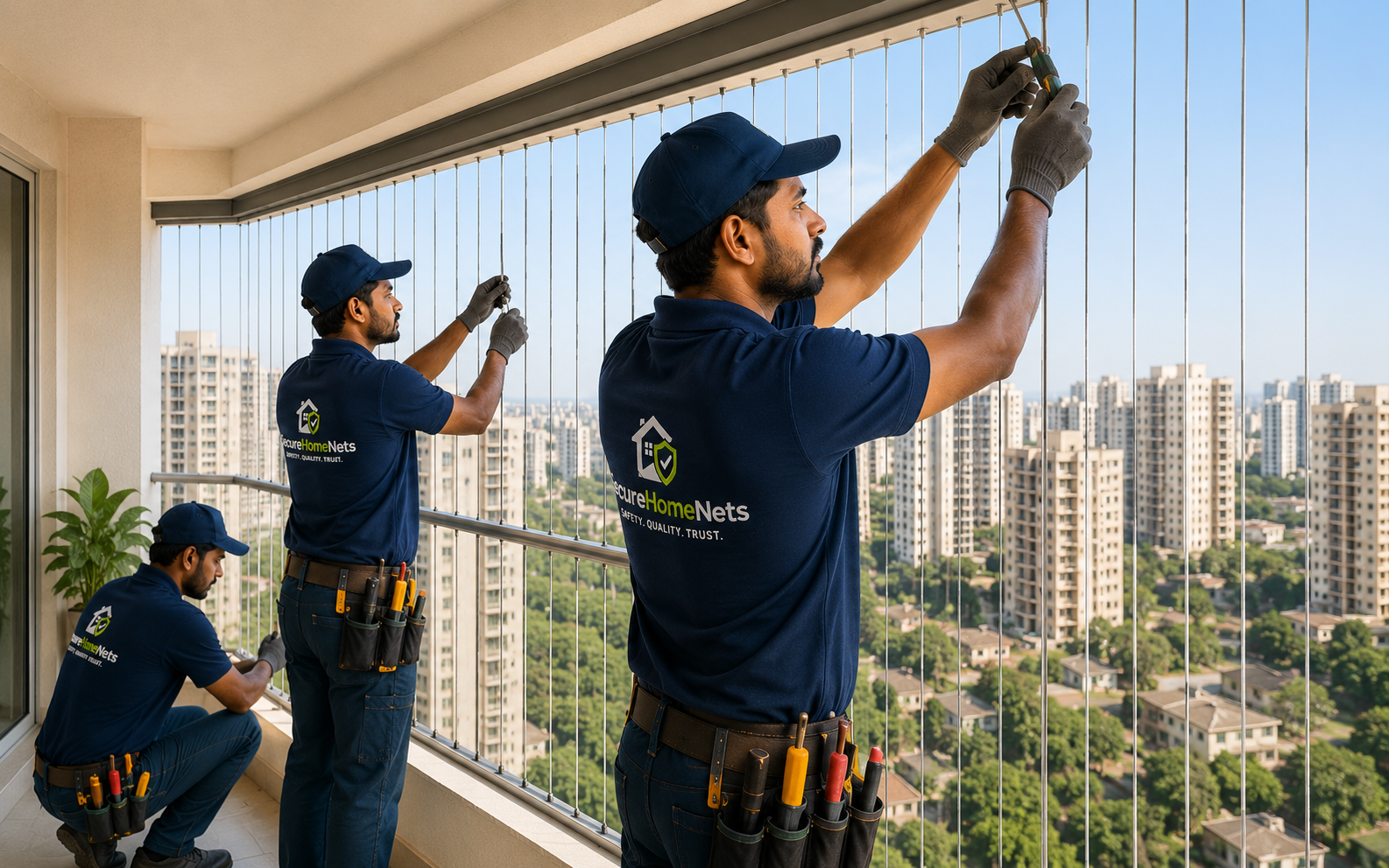 Invisible grills installed on apartment balcony in Vijayawada Andhra Pradesh
