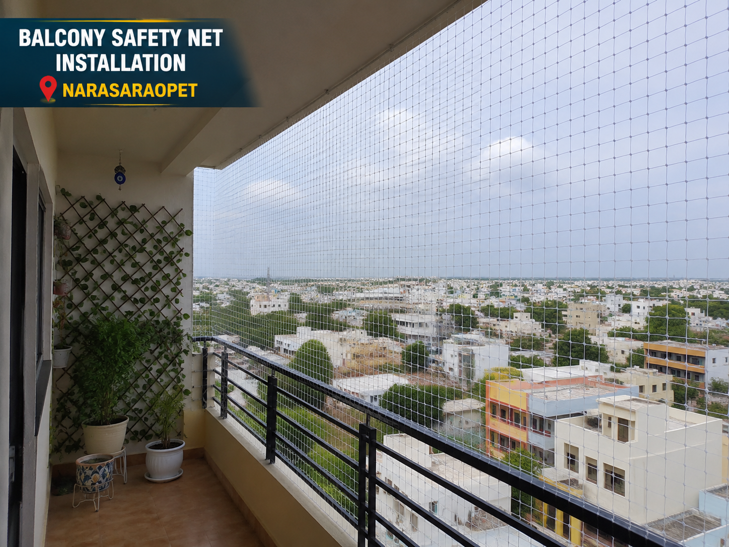 Balcony safety nets installed in Narasaraopet flat Palnadu district