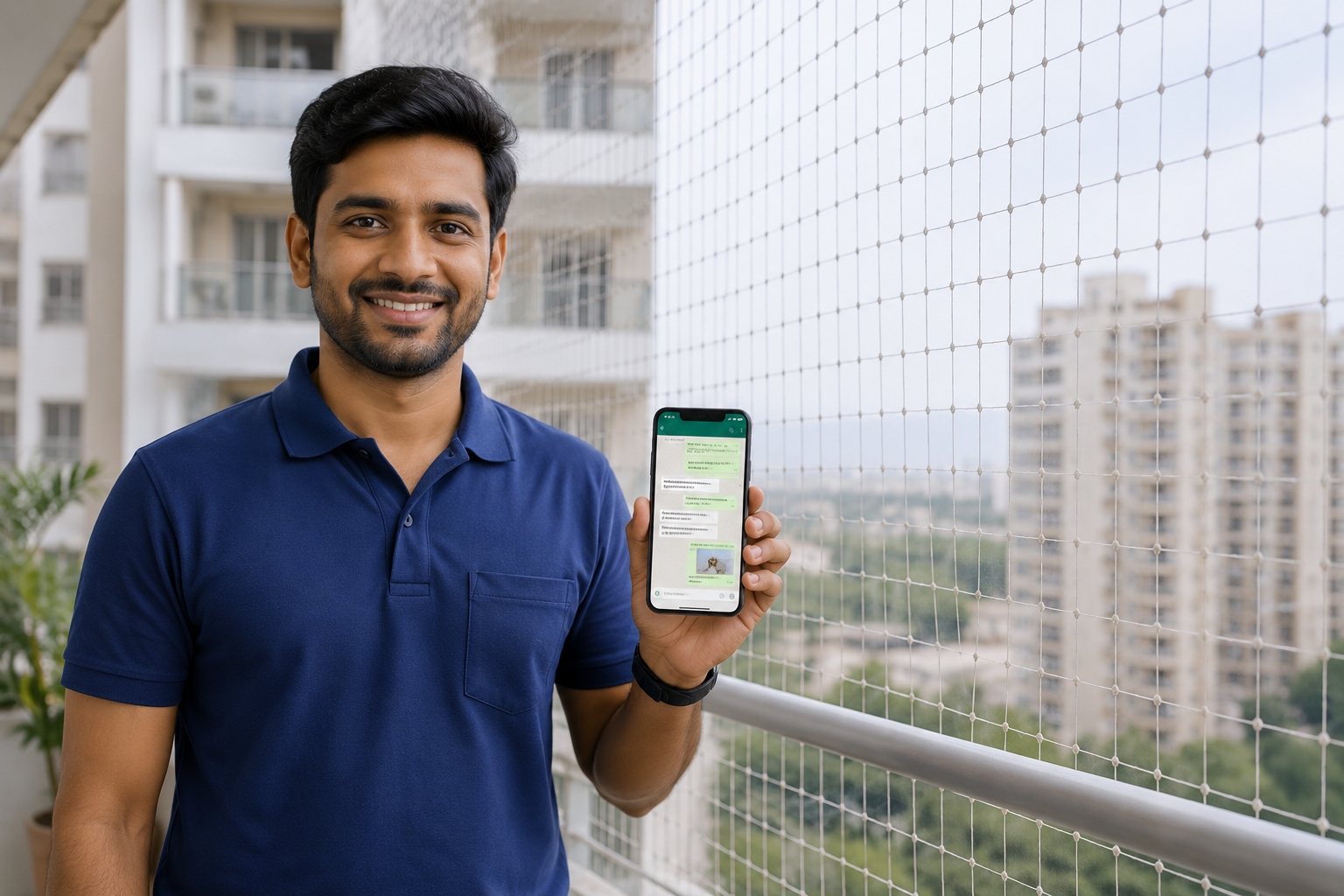 WhatsApp enquiry for safety nets and invisible grills in AP Telangana