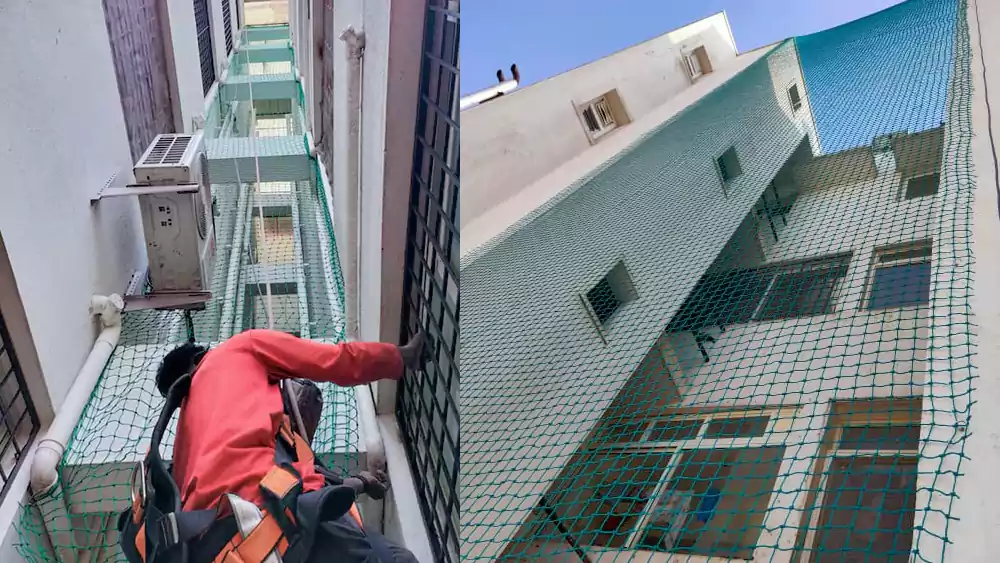 Duct area nets installation apartment building AP Telangana duct shaft