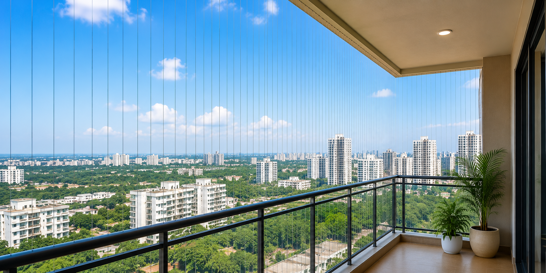 Invisible grills installation on apartment balcony in Andhra Pradesh and Telangana — Secure Home Nets