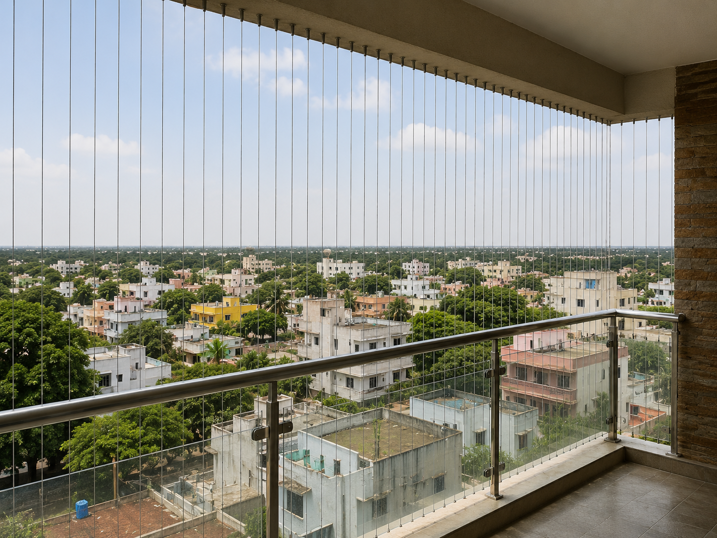 Invisible grills installed on apartment balcony in Narasaraopet Palnadu AP