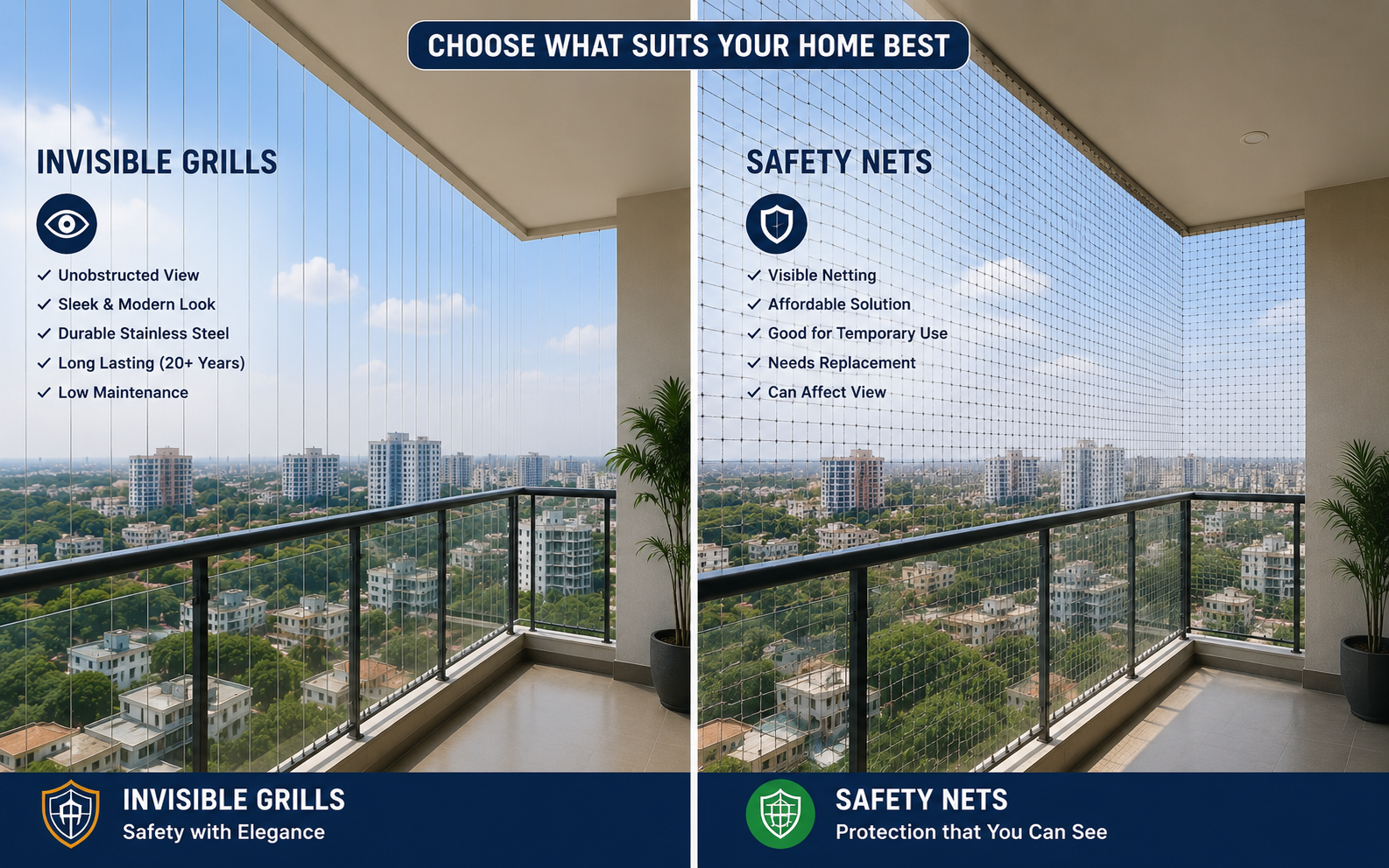 Safety nets vs invisible grills honest comparison