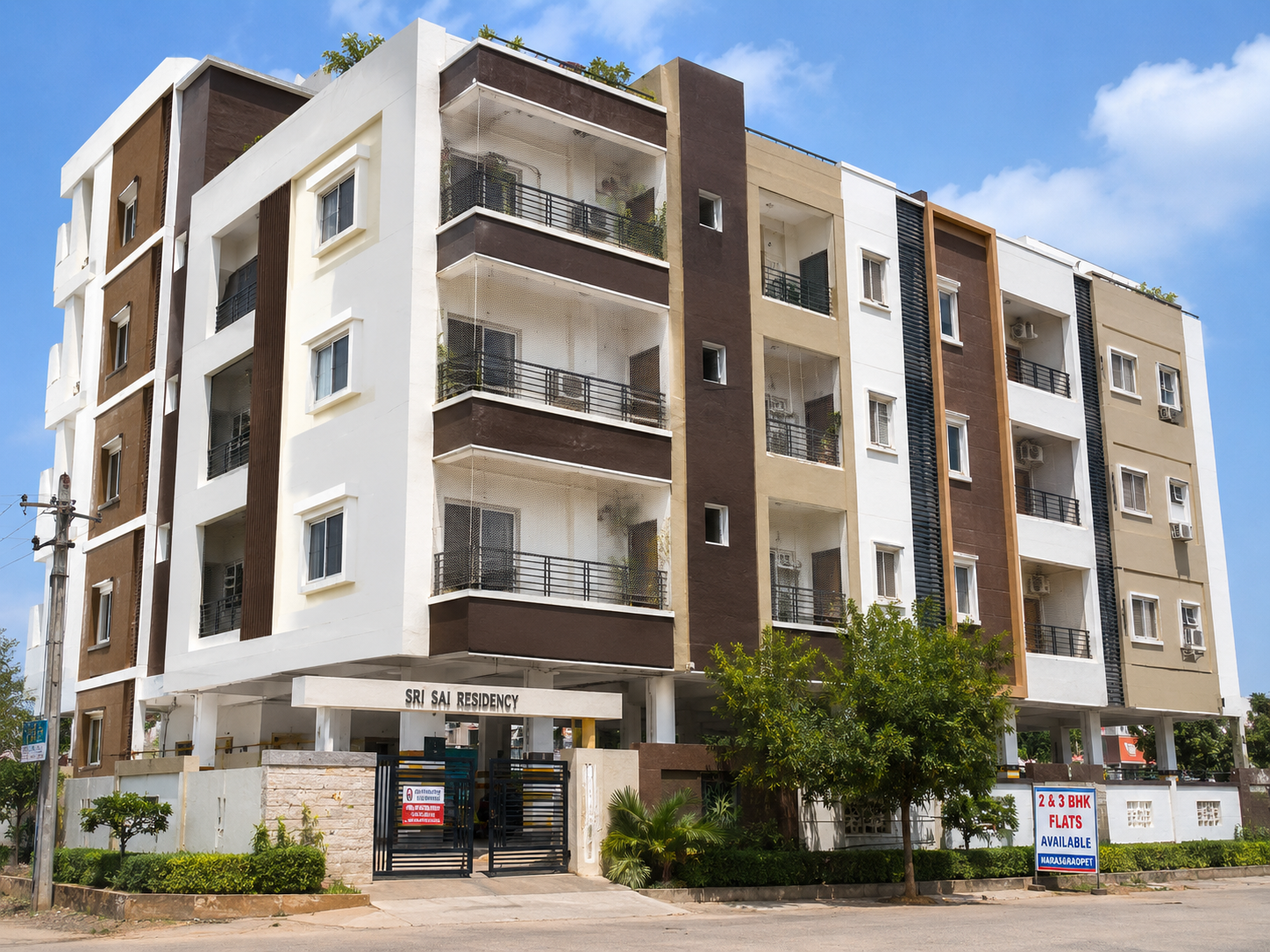 Modern apartment building in Narasaraopet Palnadu district where safety nets installed