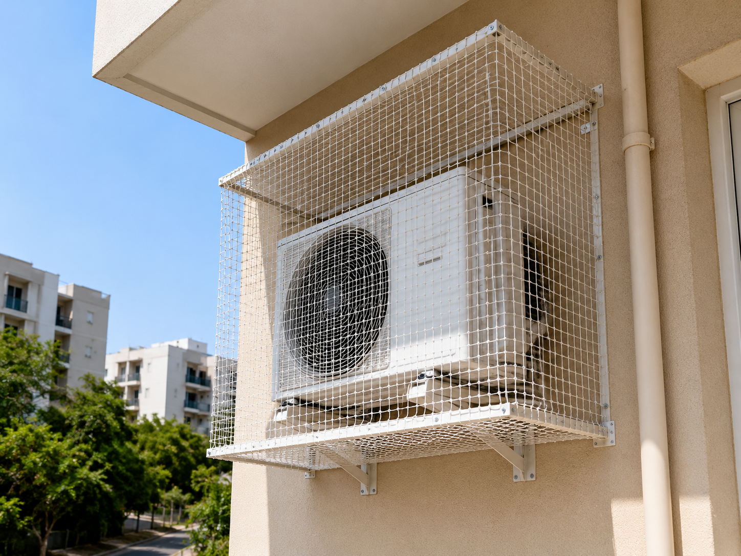 Pigeon nets installed on balcony and AC unit in Tenali AP