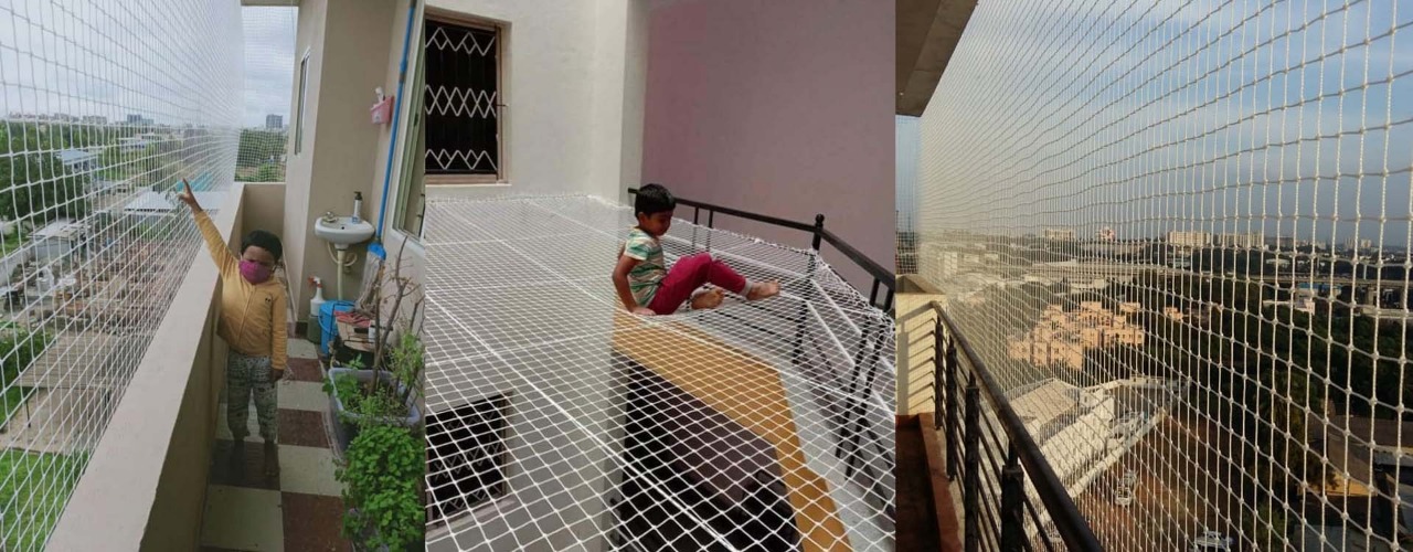 Safety nets installation Hyderabad high-rise apartment balcony child pet protection Telangana