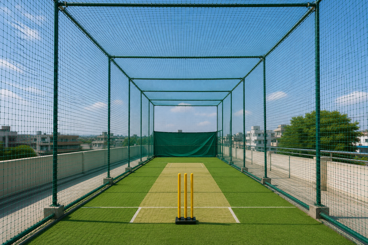 Cricket practice nets installed on terrace and academy in AP Telangana