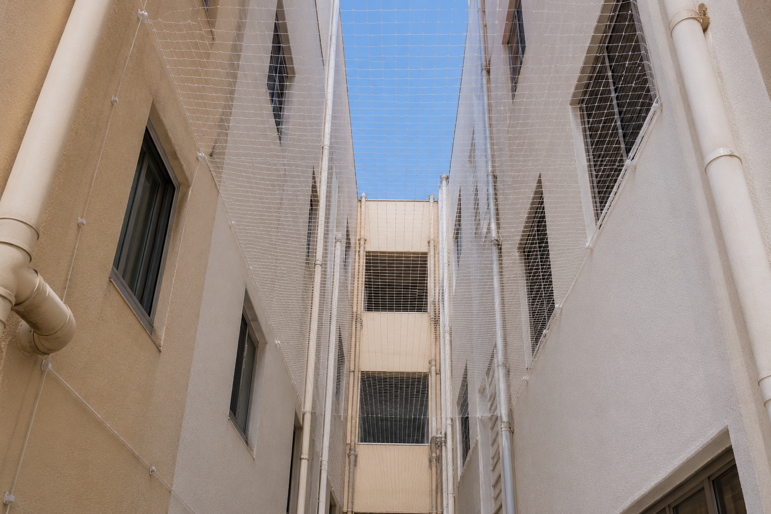 Duct area safety nets installed in apartment building in Hyderabad Telangana