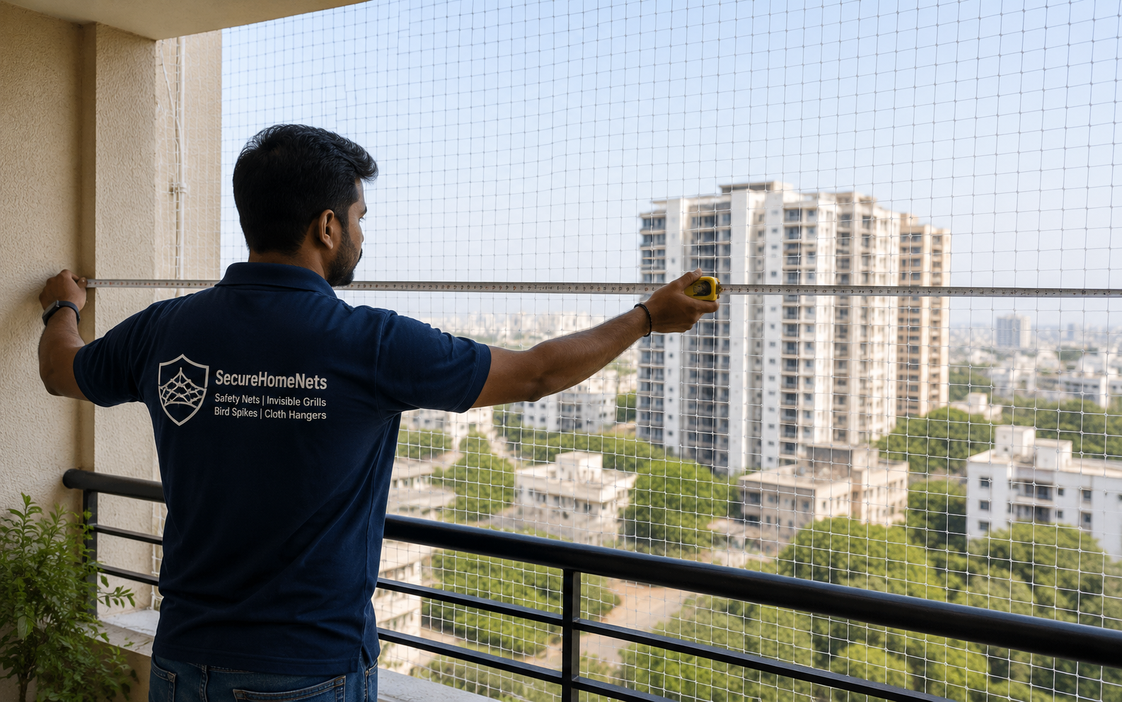 Secure Home Nets team member doing free site visit and measurement at customer home